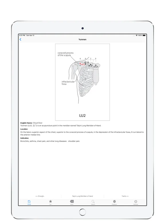 Tangkapan layar Acupuncture Points, cool index iPad 